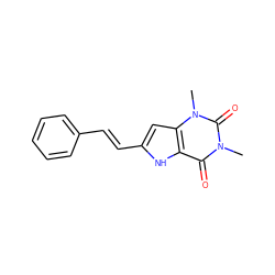 Cn1c(=O)c2[nH]c(/C=C/c3ccccc3)cc2n(C)c1=O ZINC000012405598