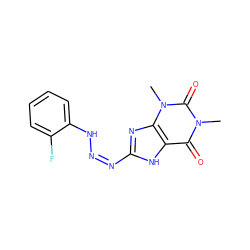 Cn1c(=O)c2[nH]c(/N=N\Nc3ccccc3F)nc2n(C)c1=O ZINC000100716102