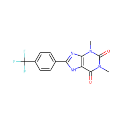 Cn1c(=O)c2[nH]c(-c3ccc(C(F)(F)F)cc3)nc2n(C)c1=O ZINC000013832728