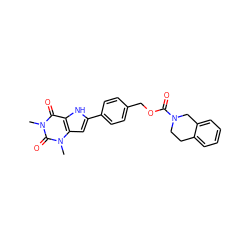 Cn1c(=O)c2[nH]c(-c3ccc(COC(=O)N4CCc5ccccc5C4)cc3)cc2n(C)c1=O ZINC000040896981