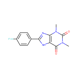 Cn1c(=O)c2[nH]c(-c3ccc(F)cc3)nc2n(C)c1=O ZINC000006447472