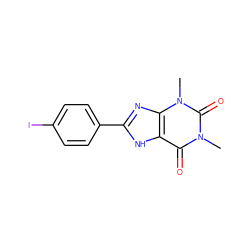 Cn1c(=O)c2[nH]c(-c3ccc(I)cc3)nc2n(C)c1=O ZINC000026017260