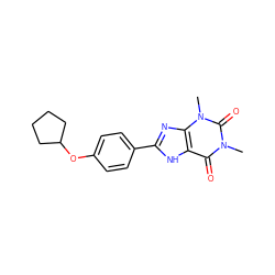 Cn1c(=O)c2[nH]c(-c3ccc(OC4CCCC4)cc3)nc2n(C)c1=O ZINC000103269594