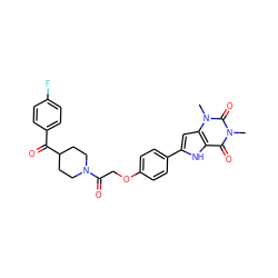 Cn1c(=O)c2[nH]c(-c3ccc(OCC(=O)N4CCC(C(=O)c5ccc(F)cc5)CC4)cc3)cc2n(C)c1=O ZINC000029057817