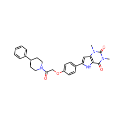 Cn1c(=O)c2[nH]c(-c3ccc(OCC(=O)N4CCC(c5ccccc5)CC4)cc3)cc2n(C)c1=O ZINC000029057822