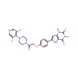 Cn1c(=O)c2[nH]c(-c3ccc(OCC(=O)N4CCN(c5c(Cl)cncc5Cl)CC4)cc3)cc2n(C)c1=O ZINC000029059781