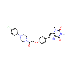 Cn1c(=O)c2[nH]c(-c3ccc(OCC(=O)N4CCN(c5ccc(Cl)cc5)CC4)cc3)cc2n(C)c1=O ZINC000029060042