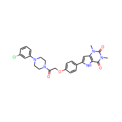 Cn1c(=O)c2[nH]c(-c3ccc(OCC(=O)N4CCN(c5cccc(Cl)c5)CC4)cc3)cc2n(C)c1=O ZINC000029060213