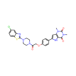 Cn1c(=O)c2[nH]c(-c3ccc(OCC(=O)N4CCN(c5nc6cc(Cl)ccc6s5)CC4)cc3)cc2n(C)c1=O ZINC000029060020