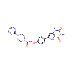 Cn1c(=O)c2[nH]c(-c3ccc(OCC(=O)N4CCN(c5ncccn5)CC4)cc3)cc2n(C)c1=O ZINC000029061512