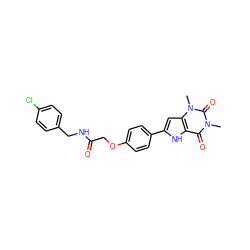 Cn1c(=O)c2[nH]c(-c3ccc(OCC(=O)NCc4ccc(Cl)cc4)cc3)cc2n(C)c1=O ZINC000013678860