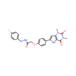 Cn1c(=O)c2[nH]c(-c3ccc(OCC(=O)NCc4ccc(F)cc4)cc3)cc2n(C)c1=O ZINC000013678862