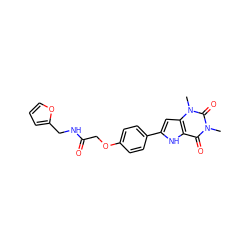 Cn1c(=O)c2[nH]c(-c3ccc(OCC(=O)NCc4ccco4)cc3)cc2n(C)c1=O ZINC000013678922