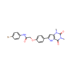 Cn1c(=O)c2[nH]c(-c3ccc(OCC(=O)Nc4ccc(Br)cc4)cc3)cc2n(C)c1=O ZINC000013678773