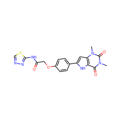 Cn1c(=O)c2[nH]c(-c3ccc(OCC(=O)Nc4nncs4)cc3)cc2n(C)c1=O ZINC000013678908