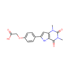 Cn1c(=O)c2[nH]c(-c3ccc(OCC(=O)O)cc3)cc2n(C)c1=O ZINC000013678976