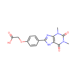 Cn1c(=O)c2[nH]c(-c3ccc(OCC(=O)O)cc3)nc2n(C)c1=O ZINC000028762360