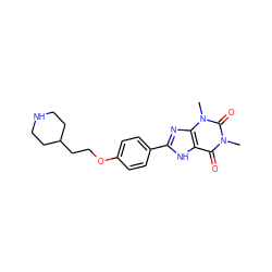 Cn1c(=O)c2[nH]c(-c3ccc(OCCC4CCNCC4)cc3)nc2n(C)c1=O ZINC000103269586