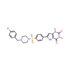 Cn1c(=O)c2[nH]c(-c3ccc(S(=O)(=O)N4CCN(Cc5ccc(Br)cc5)CC4)cc3)cc2n(C)c1=O ZINC000036124080