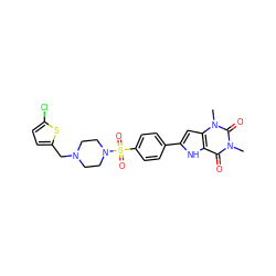 Cn1c(=O)c2[nH]c(-c3ccc(S(=O)(=O)N4CCN(Cc5ccc(Cl)s5)CC4)cc3)cc2n(C)c1=O ZINC000034800812