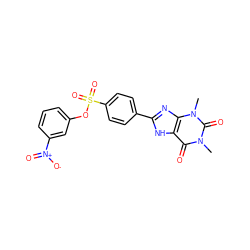 Cn1c(=O)c2[nH]c(-c3ccc(S(=O)(=O)Oc4cccc([N+](=O)[O-])c4)cc3)nc2n(C)c1=O ZINC000013559492