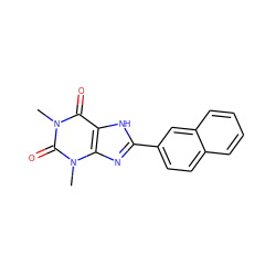 Cn1c(=O)c2[nH]c(-c3ccc4ccccc4c3)nc2n(C)c1=O ZINC000026019082