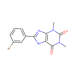 Cn1c(=O)c2[nH]c(-c3cccc(Br)c3)nc2n(C)c1=O ZINC000021359557