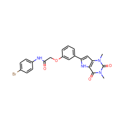 Cn1c(=O)c2[nH]c(-c3cccc(OCC(=O)Nc4ccc(Br)cc4)c3)cc2n(C)c1=O ZINC000013678920