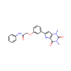 Cn1c(=O)c2[nH]c(-c3cccc(OCC(=O)Nc4ccccc4)c3)cc2n(C)c1=O ZINC000013678924