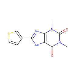 Cn1c(=O)c2[nH]c(-c3ccsc3)nc2n(C)c1=O ZINC000029548418