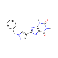 Cn1c(=O)c2[nH]c(-c3cnn(Cc4ccccc4)c3)nc2n(C)c1=O ZINC000036176564