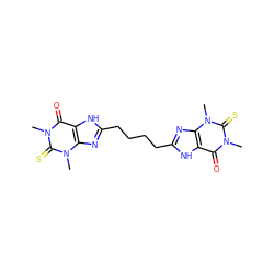 Cn1c(=O)c2[nH]c(CCCCc3nc4c([nH]3)c(=O)n(C)c(=S)n4C)nc2n(C)c1=S ZINC000001621552