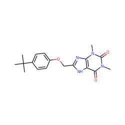 Cn1c(=O)c2[nH]c(COc3ccc(C(C)(C)C)cc3)nc2n(C)c1=O ZINC000013597432