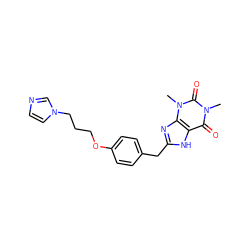 Cn1c(=O)c2[nH]c(Cc3ccc(OCCCn4ccnc4)cc3)nc2n(C)c1=O ZINC000103269603