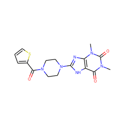 Cn1c(=O)c2[nH]c(N3CCN(C(=O)c4cccs4)CC3)nc2n(C)c1=O ZINC000004818407