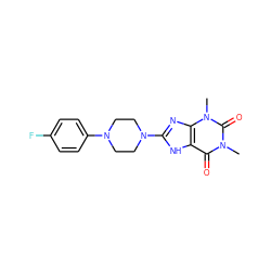 Cn1c(=O)c2[nH]c(N3CCN(c4ccc(F)cc4)CC3)nc2n(C)c1=O ZINC000009356365