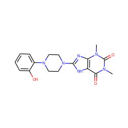 Cn1c(=O)c2[nH]c(N3CCN(c4ccccc4O)CC3)nc2n(C)c1=O ZINC000004818379