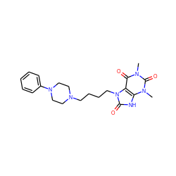 Cn1c(=O)c2c([nH]c(=O)n2CCCCN2CCN(c3ccccc3)CC2)n(C)c1=O ZINC000028652785