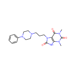 Cn1c(=O)c2c([nH]c(=O)n2CCCN2CCN(c3ccccc3)CC2)n(C)c1=O ZINC000028652778