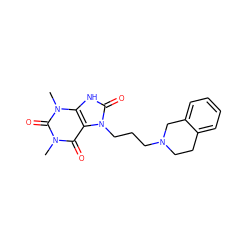 Cn1c(=O)c2c([nH]c(=O)n2CCCN2CCc3ccccc3C2)n(C)c1=O ZINC000087666871