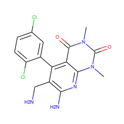 Cn1c(=O)c2c(-c3cc(Cl)ccc3Cl)c(CN)c(N)nc2n(C)c1=O ZINC000035967441