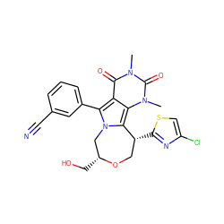 Cn1c(=O)c2c(-c3cccc(C#N)c3)n3c(c2n(C)c1=O)[C@H](c1nc(Cl)cs1)CO[C@H](CO)C3 ZINC000209514572