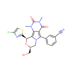Cn1c(=O)c2c(-c3cccc(C#N)c3)n3c(c2n(C)c1=O)[C@H](c1nc(Cl)cs1)O[C@H](CO)C3 ZINC000209511479