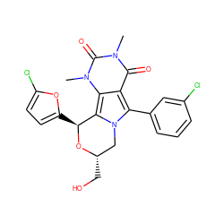 Cn1c(=O)c2c(-c3cccc(Cl)c3)n3c(c2n(C)c1=O)[C@H](c1ccc(Cl)o1)O[C@@H](CO)C3 ZINC000209511406