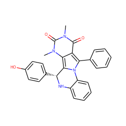 Cn1c(=O)c2c(-c3ccccc3)n3c(c2n(C)c1=O)[C@@H](c1ccc(O)cc1)Nc1ccccc1-3 ZINC000020898520