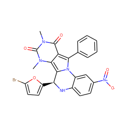 Cn1c(=O)c2c(-c3ccccc3)n3c(c2n(C)c1=O)[C@H](c1ccc(Br)o1)Nc1ccc([N+](=O)[O-])cc1-3 ZINC000072119648