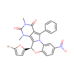 Cn1c(=O)c2c(-c3ccccc3)n3c(c2n(C)c1=O)[C@H](c1ccc(Br)o1)Oc1ccc([N+](=O)[O-])cc1-3 ZINC000072120154