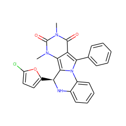 Cn1c(=O)c2c(-c3ccccc3)n3c(c2n(C)c1=O)[C@H](c1ccc(Cl)o1)Nc1ccccc1-3 ZINC000072120576