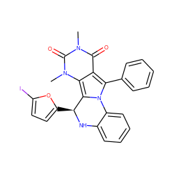 Cn1c(=O)c2c(-c3ccccc3)n3c(c2n(C)c1=O)[C@H](c1ccc(I)o1)Nc1ccccc1-3 ZINC000072142288