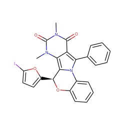 Cn1c(=O)c2c(-c3ccccc3)n3c(c2n(C)c1=O)[C@H](c1ccc(I)o1)Oc1ccccc1-3 ZINC000072114690